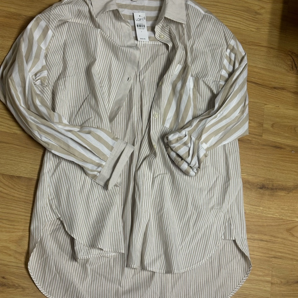 LOFT Tan Button Down Shirt Relaxed Fit